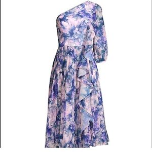 Kay Unger Dress NWT Size 8 Kaylee Floral One Shoulder Ruffle Midi Dress